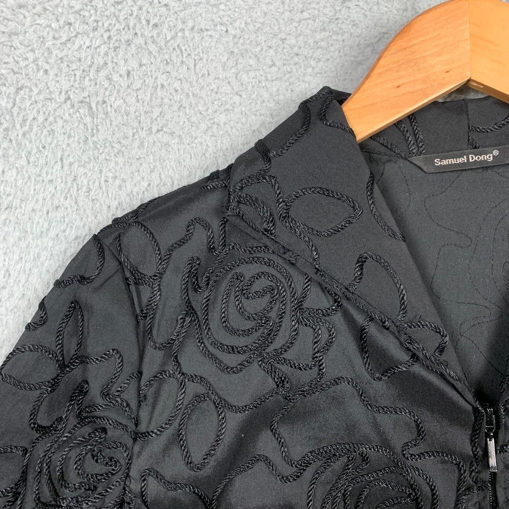 Samuel Dong Jacket Womens Medium Black Floral Textured Embroidered Zip‎ Up Artsy - Picture 4 of 9